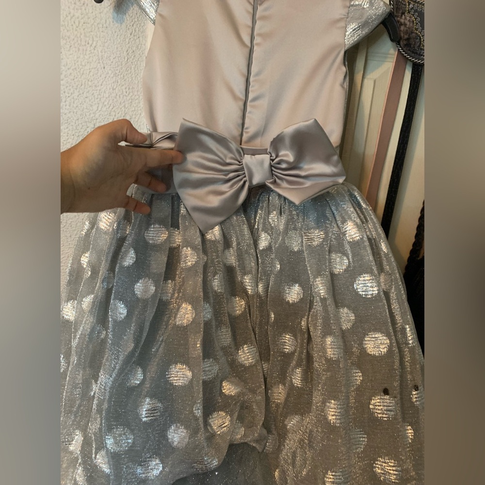 Silver Polka Dot Dress with Bow